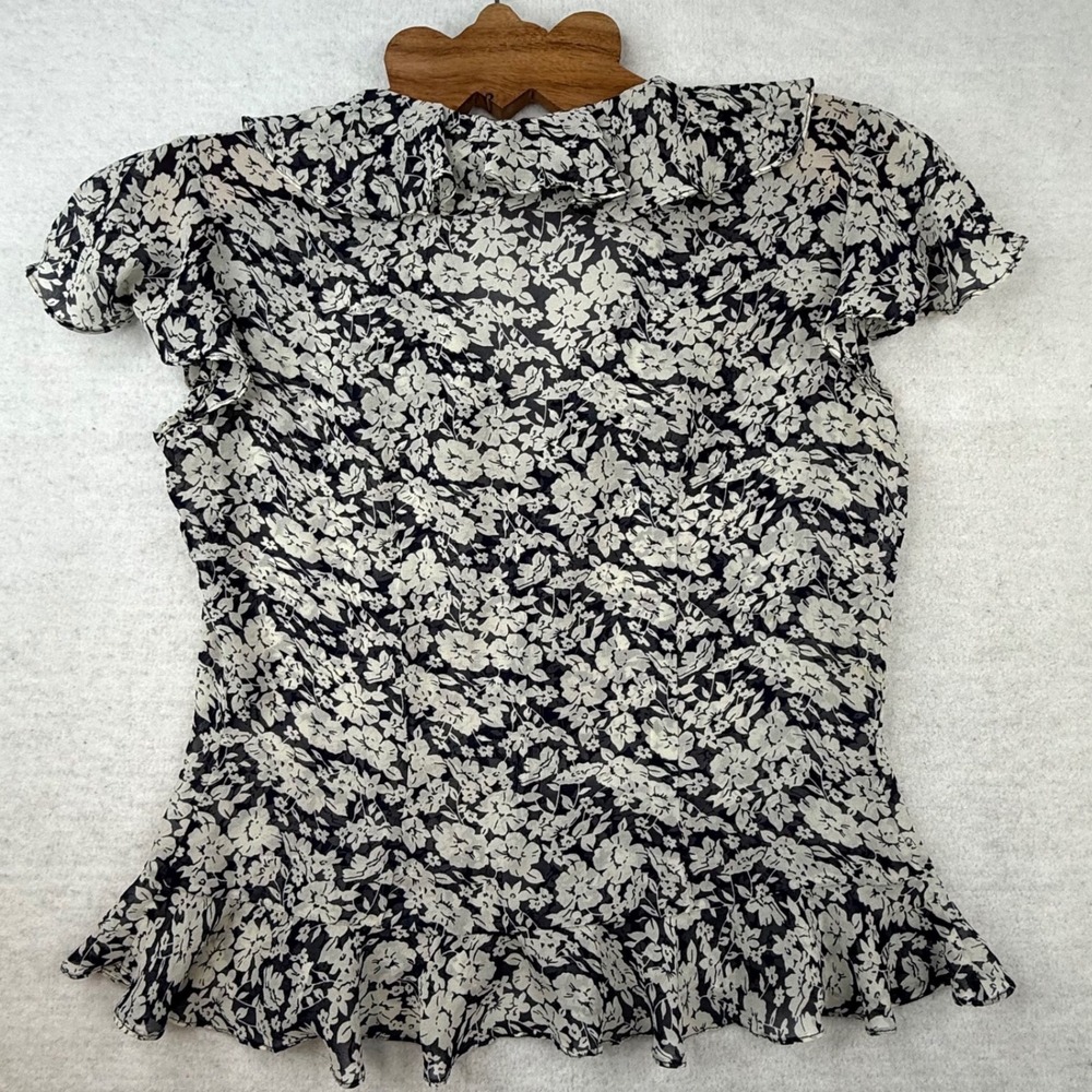 Lauren Ralph Lauren Silk Floral Ruffle Blouse Peplum Top siren sz4 -faint spots - Picture 6 of 9